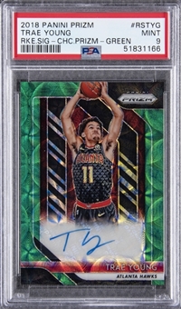 2018-19 Panini Choice Green #RSTYG Trae Young Signed Rookie Card (#4/8) - PSA MINT 9